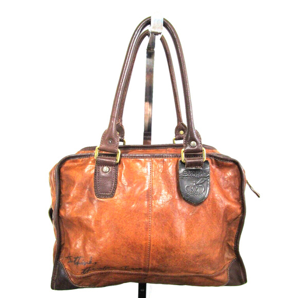 Tough Jeansmith I Think Therefor I Am Large Brown Leather Shoulder Satchel Purse - Picture 1 of 13